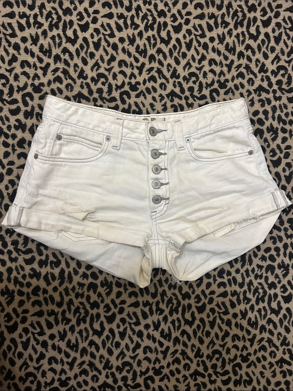 We The Free White Button-Fly Denim Shorts